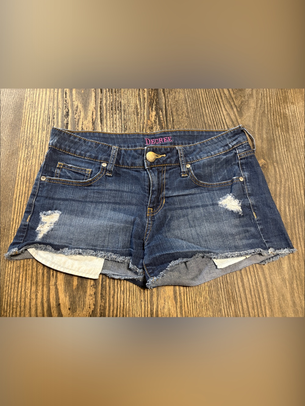 Decree Dark Blue Distressed Denim Shorts